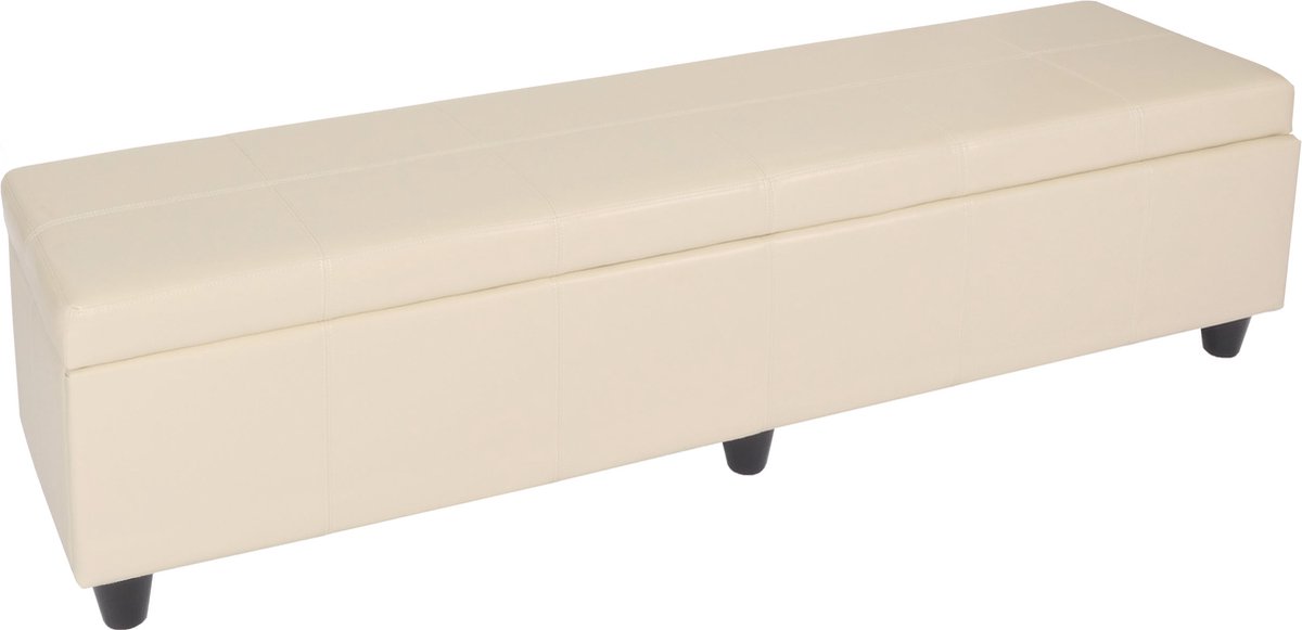 Opbergkist bank Kriens XXL, kunstleer, 180x45x45cm MVG-gecertificeerd ~ crème