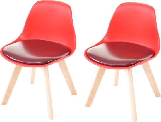 Set van 2 kinderstoelen MCW-E81, kinderkruk stoel kindermeubilair kinderkamer, 55x38x39cm ~ kunstleer, rood