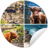 WallCircle - Muurstickers - Behangcirkel - Schotse hooglander - Natuur - Zee - 50x50 cm - Muurcirkel - Zelfklevend - Ronde Behangsticker
