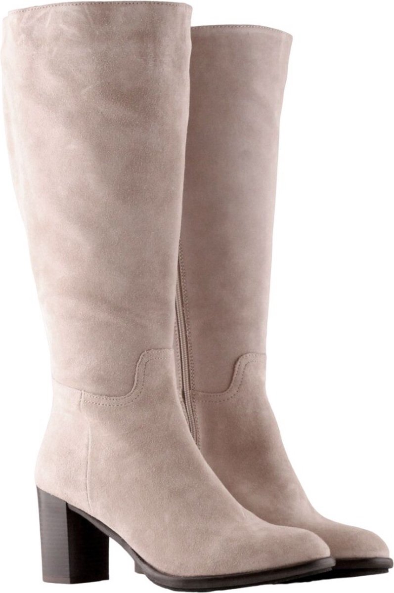 Jilsen Dames Laarzen Brede Schacht en Laarzen Brede Kuiten Nina Suede in Beige Kuitomtrek 40 cm, schoenmaat 42