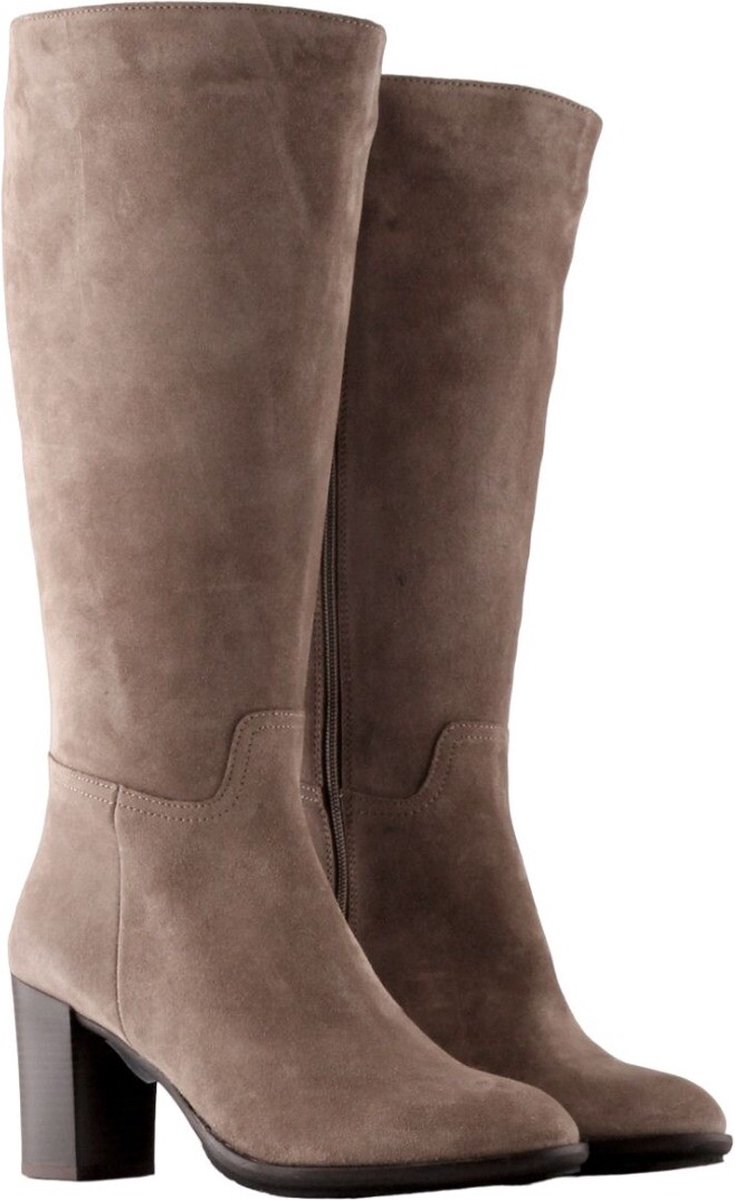Jilsen Dames Laarzen Brede Schacht en Laarzen Brede Kuiten Nina Suede in Taupe Kuitomtrek 40 cm, schoenmaat 41
