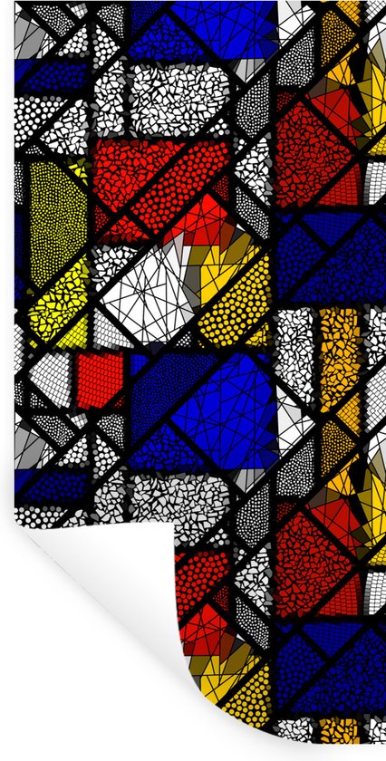 Muurstickers - Sticker Folie - Mondriaan - Glas in lood - Oude Meesters - Kunstwerk - Abstract - Schilderij - 20x40 cm - Plakfolie - Muurstickers Kinderkamer - Zelfklevend Behang - Zelfklevend behangpapier - Stickerfolie