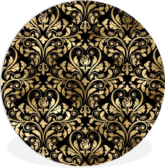 WallCircle - Wandcirkel ⌀ 120 - Patronen - Barok - Goud - Zwart - Ronde schilderijen woonkamer - Wandbord rond - Muurdecoratie cirkel - Kamer decoratie binnen - Wanddecoratie muurcirkel - Woonaccessoires XXL