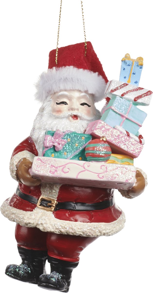 Goodwill M&G Kerstornament - Kerstman met cadeaus - rood wit blauw roze - 11,5cm