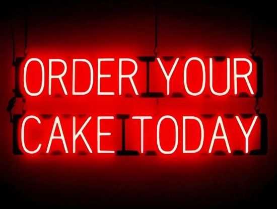 COMMANDEZ VOTRE GÂTEAU AUJOURD'HUI - Enseigne LED néon éclairée | SortBrite | 99 x 38 cm | 6 modes de gradation - 8 animations lumineuses | Éclairage au néon pour panneaux publicitaires