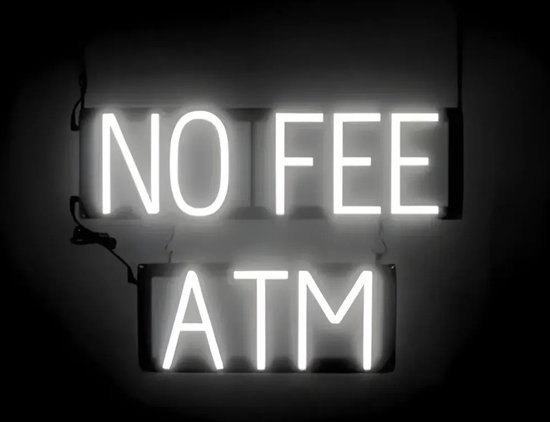 NO FEE ATM - Lichtreclame Neon LED bord verlicht | SpellBrite | 55 x 38 cm | 6 Dimstanden - 8 Lichtanimaties | Reclamebord neon verlichting