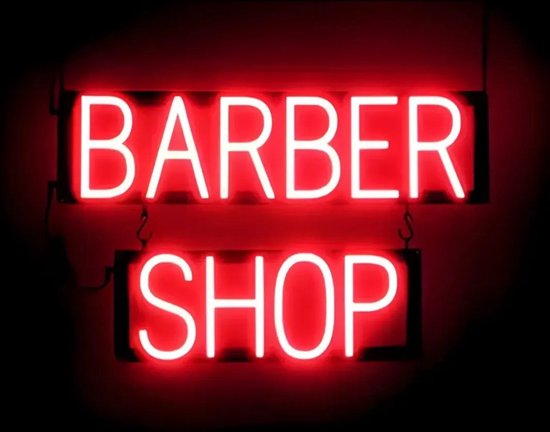 BARBER SHOP - Lichtreclame Neon LED bord verlicht | SpellBrite | 60 x 38 cm | 6 Dimstanden - 8 Lichtanimaties | Reclamebord neon verlichting