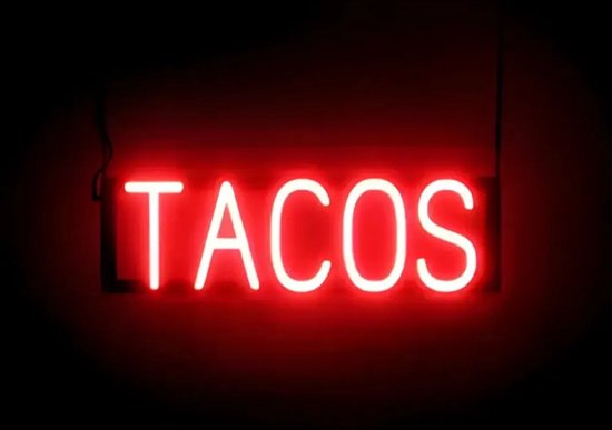TACOS - Lichtreclame Neon LED bord verlicht | SpellBrite | 54 x 16 cm | 6 Dimstanden - 8 Lichtanimaties | Reclamebord neon verlichting