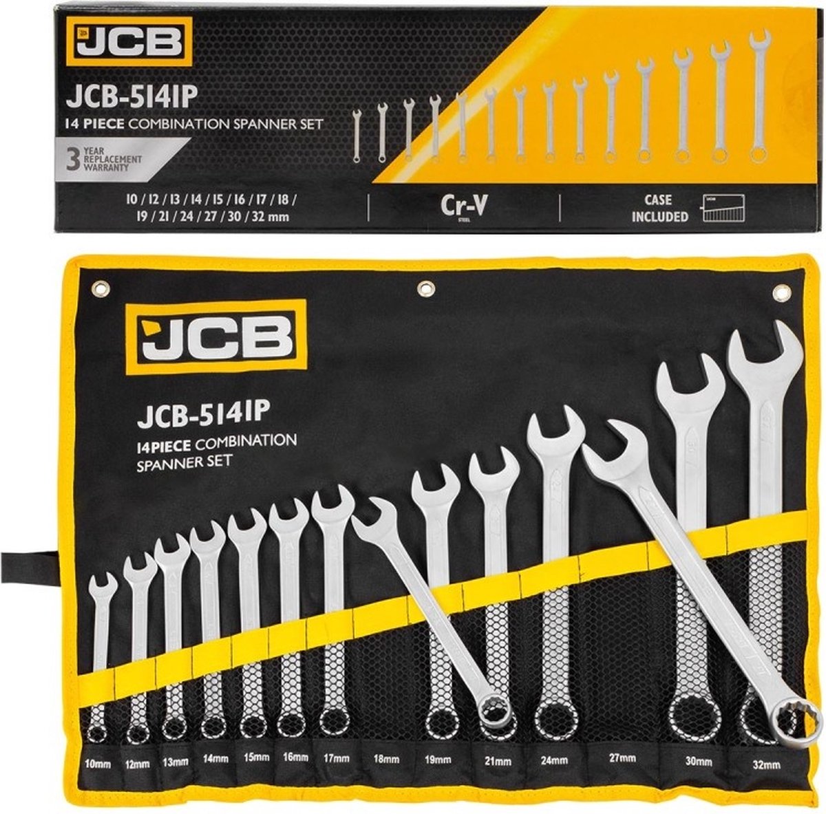 JCB - Steeksleutelset - 14-delig 10, 12-19, 21, 24, 27, 30 en 32 mm
