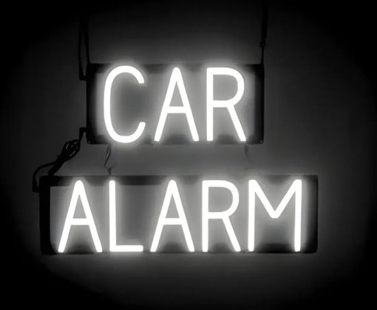 CAR ALARM - Lichtreclame Neon LED bord verlicht | SpellBrite | 55 x 38 cm | 6 Dimstanden - 8 Lichtanimaties | Reclamebord neon verlichting