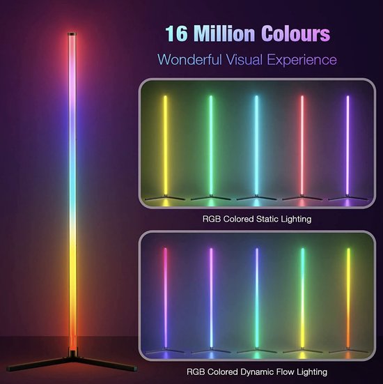 Lampe d'angle LED moderne – Lampe LED – Lampe Smart RVB – Incl. Télécommande - des millions de couleurs.