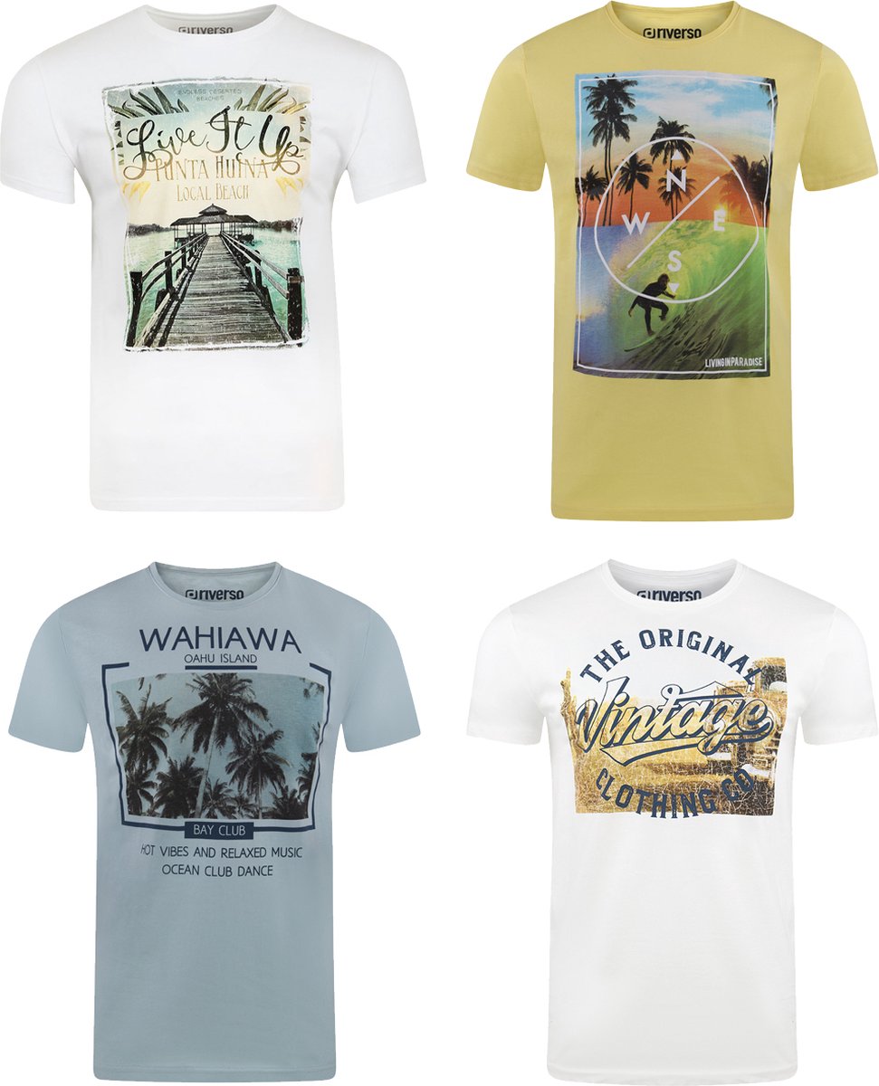 riverso Heren T-Shirt RIVLukas 4er Pack regular fit Veelkleurig 5XL Ronde Hals Volwassenen