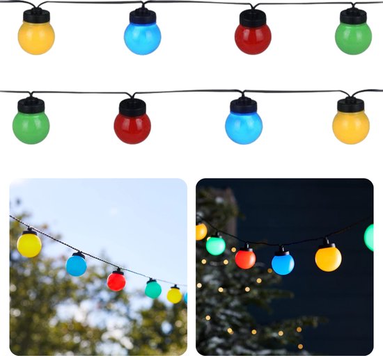 Cheqo® Lichtsnoer - Fairy Lights - Lichtslinger voor Binnen en Buiten - Kerst Verlichting - Tuinverlichting - Feestverlichting - Partyverlichting - Tuinverlichting - 20 LED Bolletjes - ø5cm - Multicolor - 1250cm