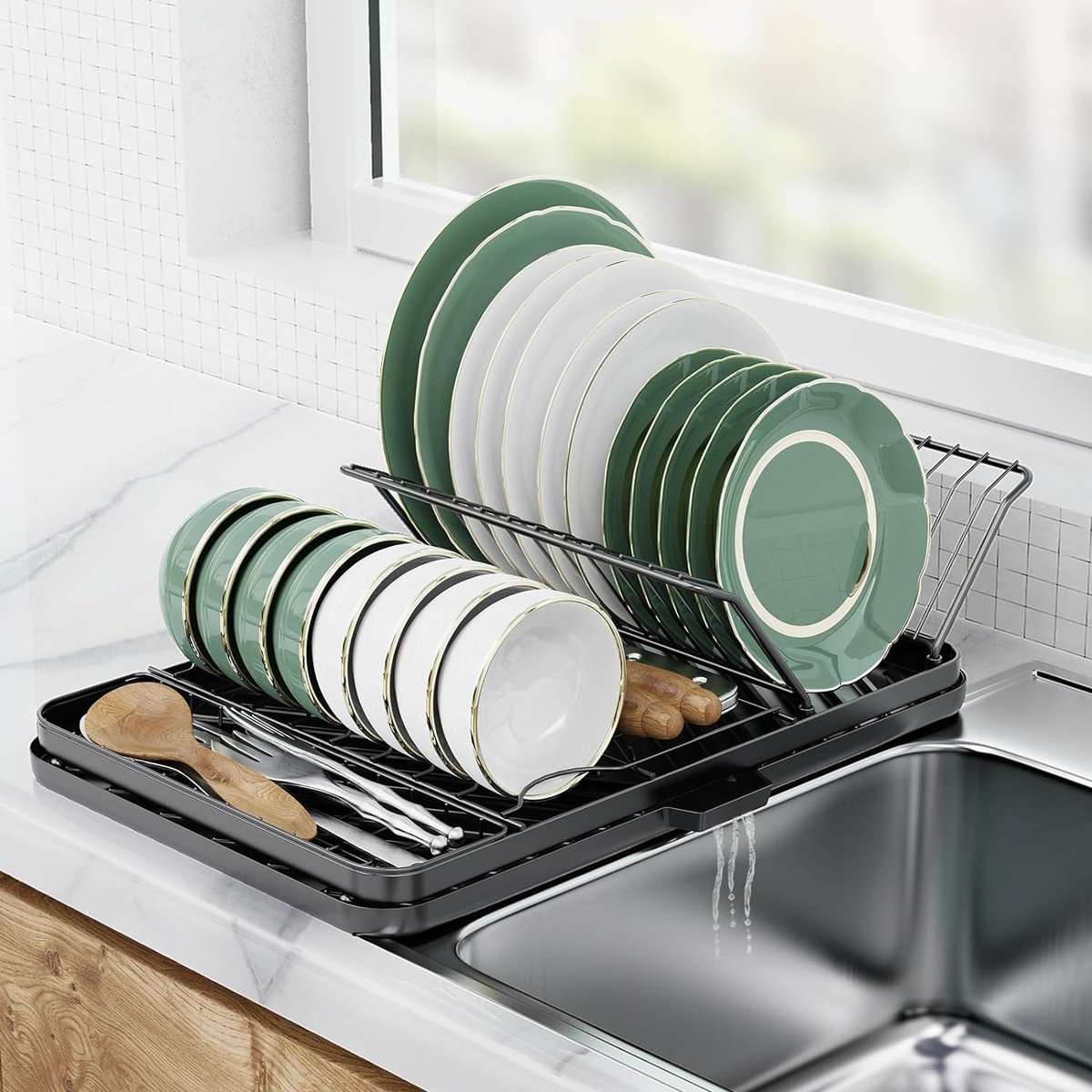 Goedkoopste Afdruiprek Afdruiprek Roestvrij Bestekhouder met Afdruiprek voor Aanrecht Zwart