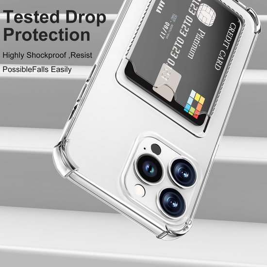 Étui en TPU résistant aux chocs avec porte-cartes Convient pour : Apple iPhone 13 Pro Max - Transparent - Étui avec porte-carte arrière