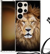 Coque pour smartphone compatible avec Samsung Galaxy S24 Ultra Coque pour smartphone avec photo avec bord transparent Lion