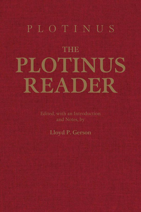 Boek 'The Plotinus Reader' met een donkerrode kaft. De titel 'PLOTINUS THE PLOTINUS READER' is in gouden letters erop gedrukt.