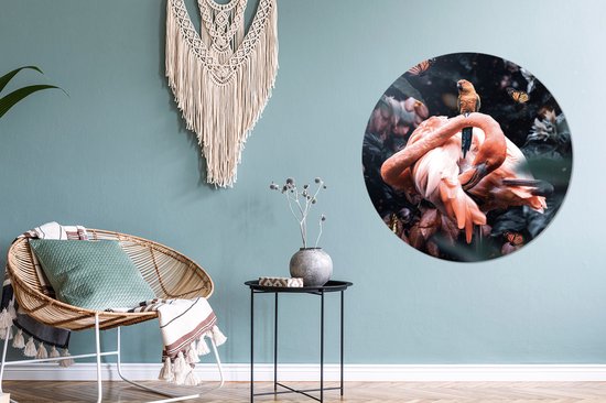 WallCircle - Cercle mural - Cercle mural - Plantes - Flamingo - Jungle - Aluminium - Dibond - ⌀ 90 cm - Intérieur et Extérieur