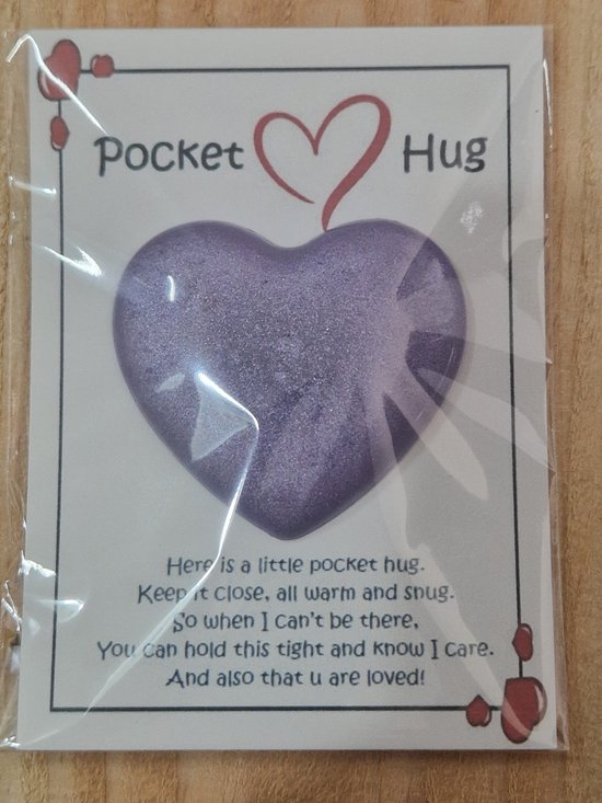 Pocket hug kaartje met epoxy hart - kaartje - steun in de rug - gelukskaartje - Liefde - paars