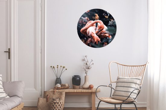 WallCircle - Cercle mural - Cercle mural - Plantes - Flamingo - Jungle - Aluminium - Dibond - ⌀ 60 cm - Intérieur et Extérieur
