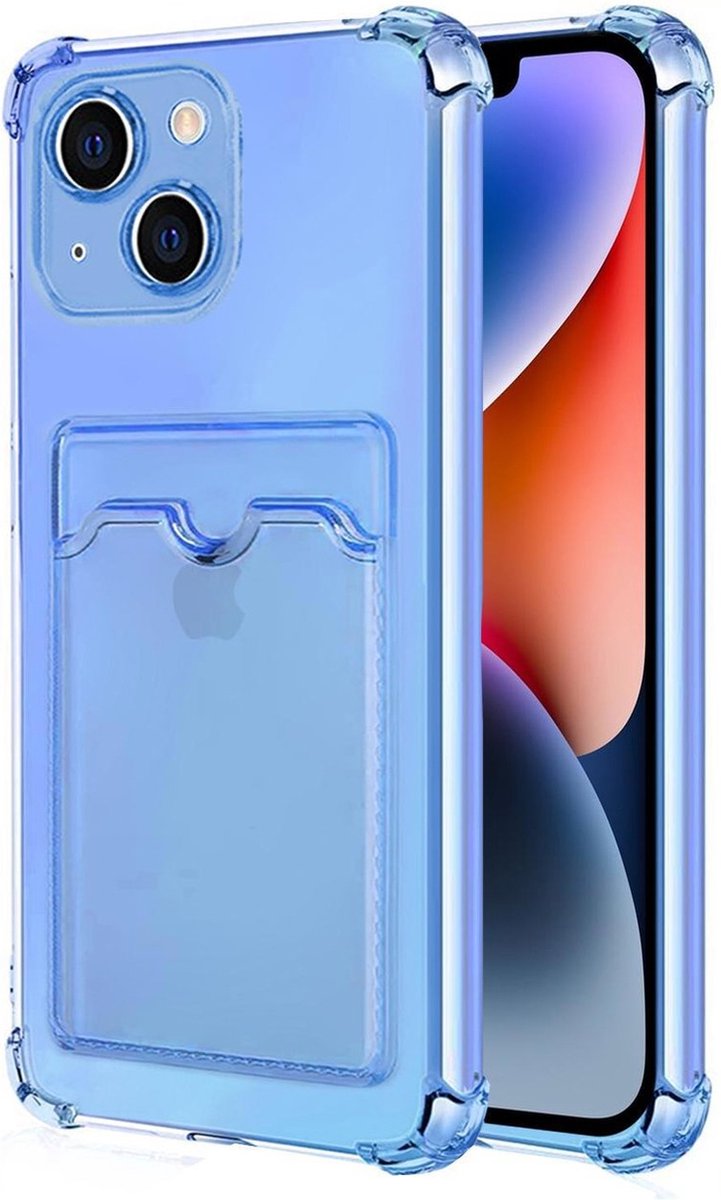 Schokbestendig TPU Hoes Kaarthouder Geschikt voor: Apple iPhone 14 - Blauw - Hoesje met Achterkant Pasjeshouder