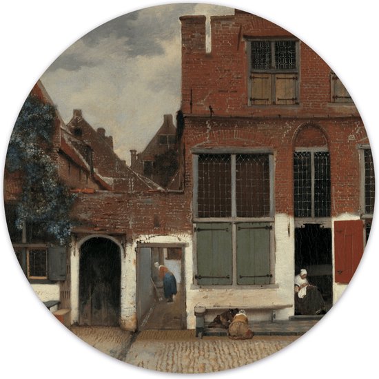 Label2X - Muurcirkel het straatje, Johannes Vermeer - Ø 20 cm - Forex - Multicolor - Wandcirkel - Rond Schilderij - Muurdecoratie Cirkel - Wandecoratie rond - Decoratie voor woonkamer of slaapkamer