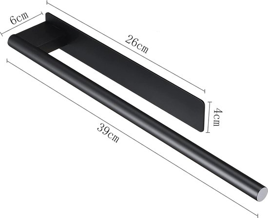 Handdoekrek Zonder Boren Zwart Zelfklevend Handdoekhouder 55cm