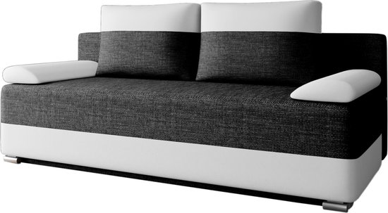 Canapé-lit, canapé-lit, ensemble de canapés avec fonction couchage et espace de rangement, canapé pour le salon, canapé-lit avec ressorts, ensemble de canapés avec fonction lit - Canapé-lit ATLANTA - Zwart + Wit (Lawa 06 + Soft 17)