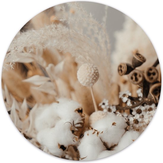 Label2X - Muurcirkel cotton flower - Ø 40 cm - Forex - Multicolor - Wandcirkel - Rond Schilderij - Muurdecoratie Cirkel - Wandecoratie rond - Decoratie voor woonkamer of slaapkamer