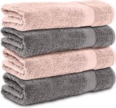 Komfortec handdoeken – Set van 4 - Badhanddoek 70x140 cm - 100% Katoen – Antracietgrijs&Roze