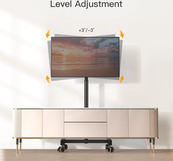 FITUEYES tv standaard verrijdbaar met hout-voet voor 32-70 inch, Draaibaar & Hoogte verstelbaar tv stand trolley wheel, universal vloerstandaard op wielen Max VESA 600x400mm