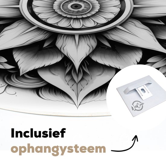 WallCircle - Cercle mural ⌀ 60 - Mandala - Zwart - Wit - Fleurs - Tableaux ronds salon - Plaque murale ronde - Cercle de Décoration murale - Décoration de chambre à l'intérieur - Cercle Décoration murale - Accessoires de maison