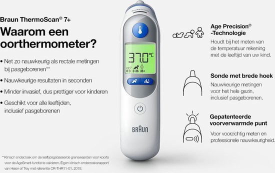 Braun Thermoscan 7+ Oorthermometer met nachtmodus - accessoires inbegrepen