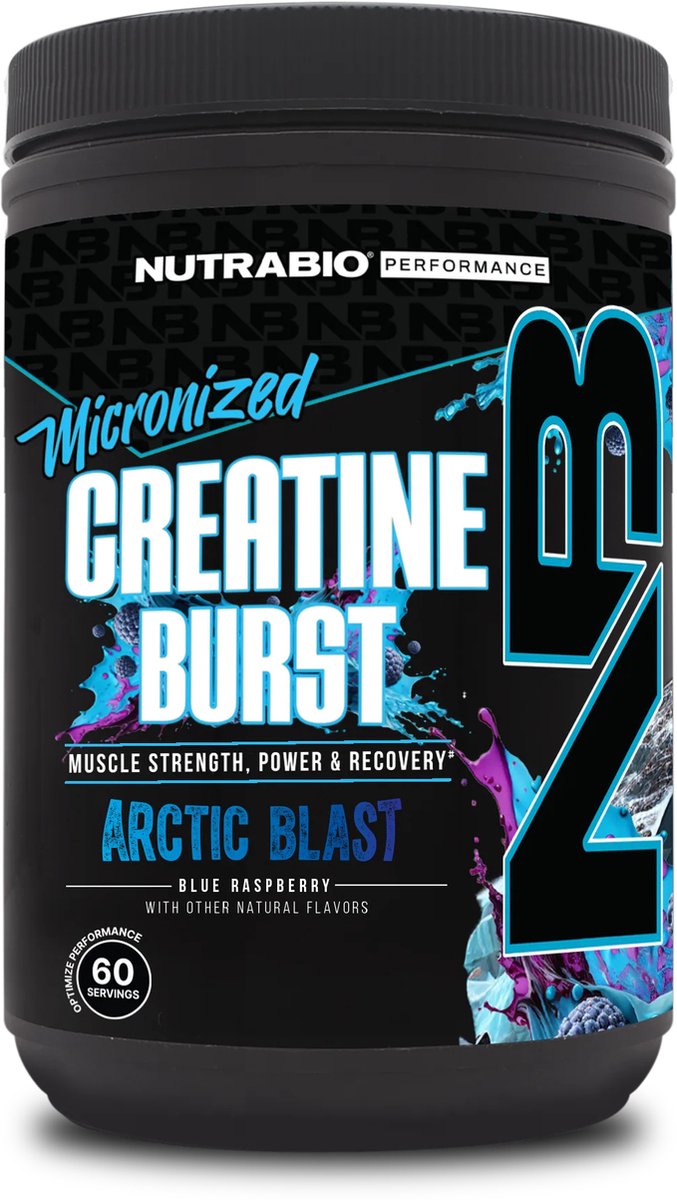 Goedkoopste Nutrabio Creatine Burst DE Nieuwste Sensatie in Creatine De Wereldprimeur van Gearomatiseerde Creatine! - 300g Arctic Blast (Blue Raspberry