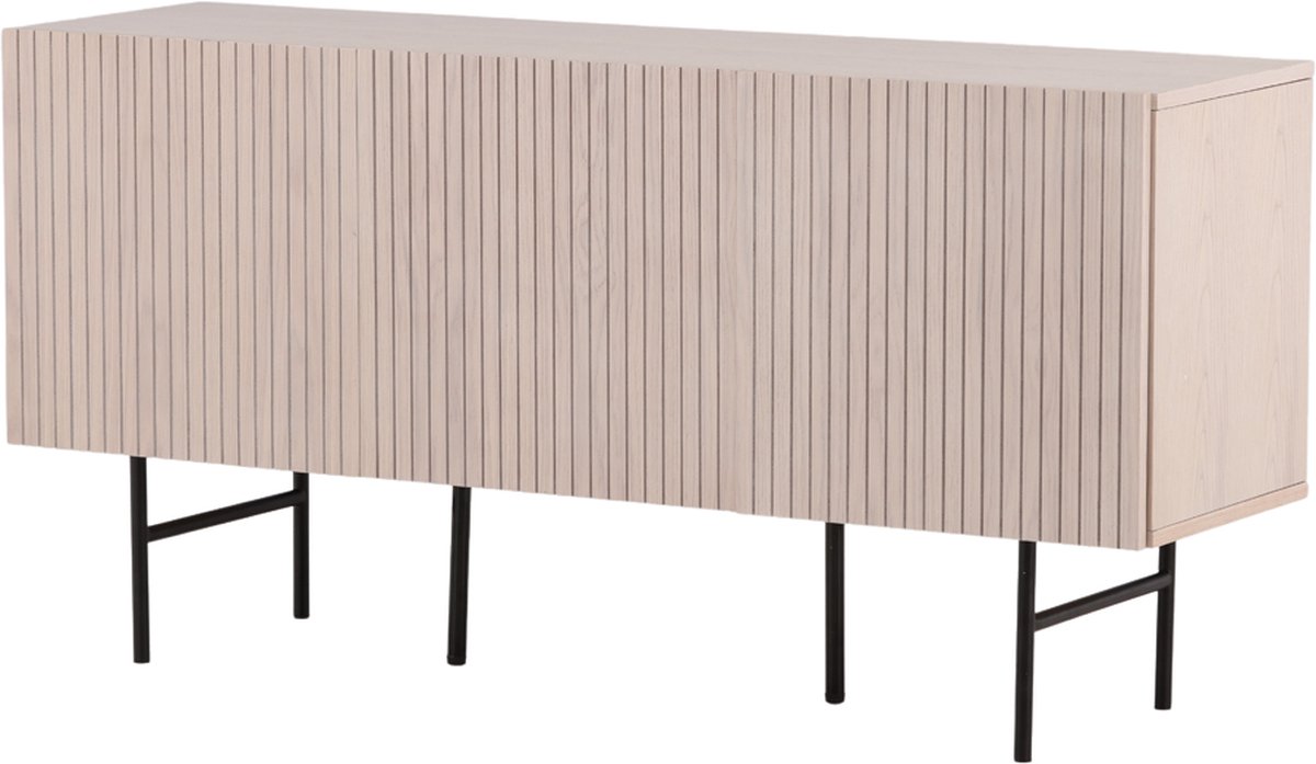 Nest living Ingmar Dressoir Whitewash - Hout - Zwarte Metalen Poten - Scandinavisch - Kast - met 3 Deuren - 150 x 42 x 75 cm