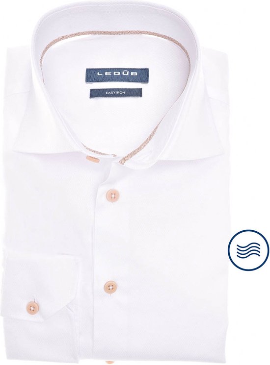 Ledub modern fit overhemd - structuur - wit - Strijkvriendelijk - Boordmaat: 42