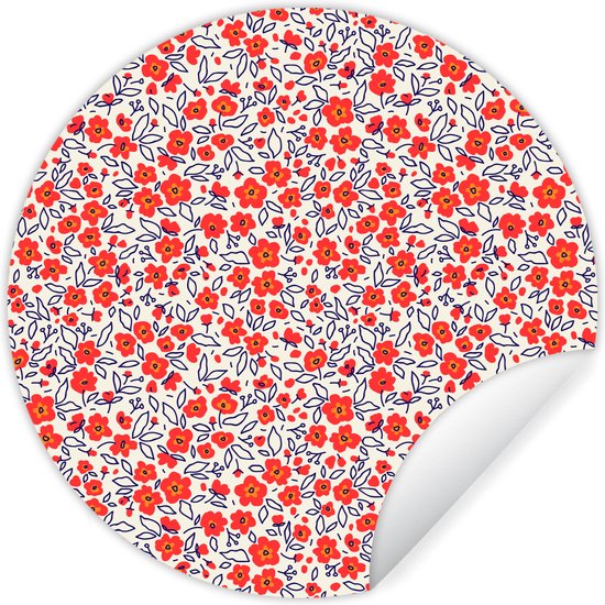 WallCircle - Stickers muraux - Cercle Papier Peint - Fleurs - Rouge - Illustration - 30x30 cm - Cercle Mural - Auto Adhésif - Autocollant Papier Peint Rond