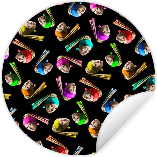 WallCircle - Stickers muraux - Cercle Papier Peint - Fille à la Perle - Motifs - Vermeer - 120x120 cm - Cercle Mural - Auto Adhésif - Sticker Papier Peint Rond XXL