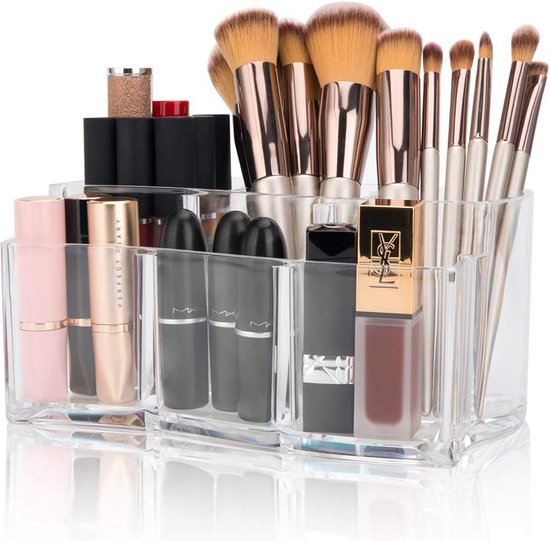 Foto: Cosmetica organizer make up opbergen glashelder acryl cosmeticakwast cosmetica opslag container lippenstift make upkwast opbergdoos sieradenkistje 6 vakken