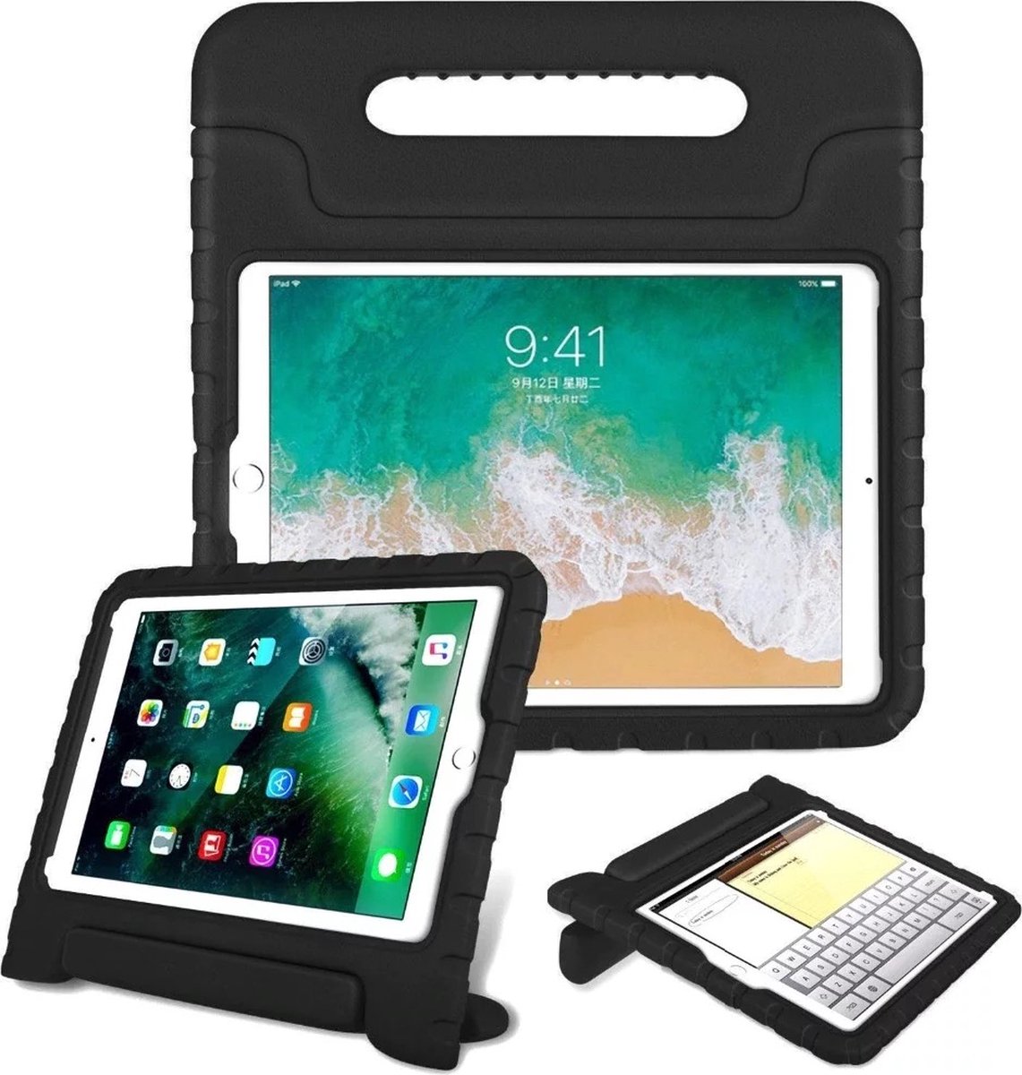 Waeyz Tablet Hoes geschikt voor kinderen extra bescherming Geschikt voor iPad Air 1 en iPad Air 2 2013 2014 model - Kidsproof Hoes Backcover met handvat - Zwart