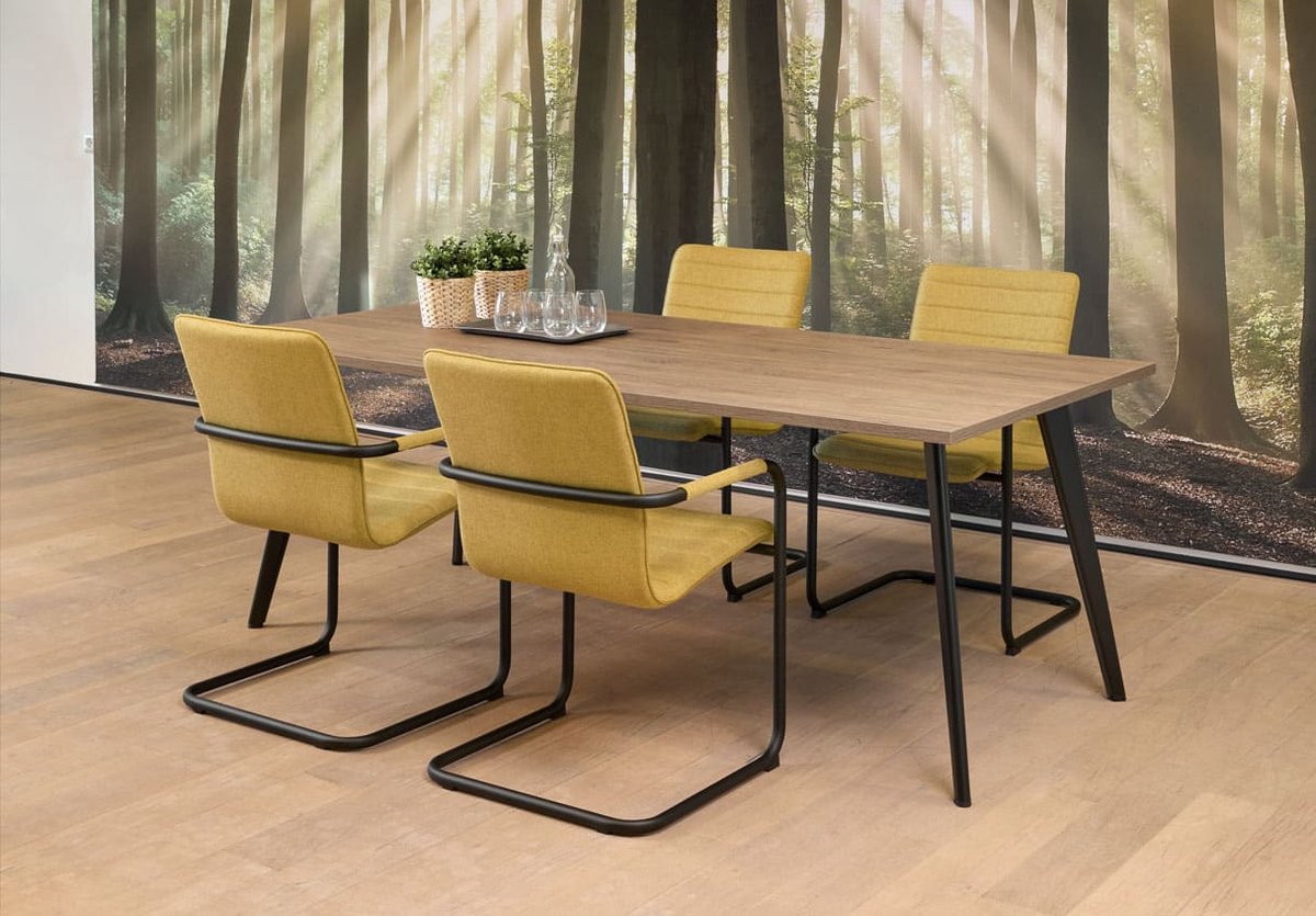 ABC Kantoormeubelen Vergadertafel Victory 4-poots recht 200x100 frame Aluminium (RAL9006) blad Licht Eiken Aluminium (RAL9006)/Licht Eiken
