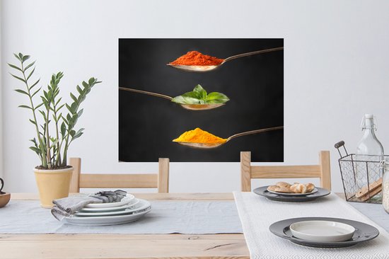 Stickers muraux Muraux - Feuille Autocollant - Herbes - Cuillère - Épices - Zwart - Italien - 80x60 cm - Film Adhésif - Stickers muraux Chambre Enfant - Papier Peint Auto Adhésif