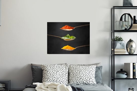 Stickers muraux Muraux - Feuille Autocollant - Herbes - Cuillère - Épices - Zwart - Italien - 80x60 cm - Film Adhésif - Stickers muraux Chambre Enfant - Papier Peint Auto Adhésif