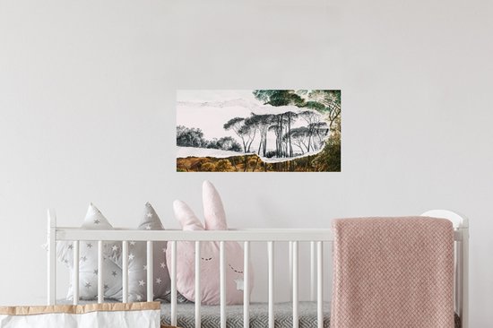 Muurstickers - Sticker Folie - Italiaans landschap parasoldennen - Kunst - Hendrik Voogd - Schilderij - Zwart wit - Oude meesters - 40x20 cm - Plakfolie - Muurstickers Kinderkamer - Zelfklevend Behang - Zelfklevend behangpapier - Stickerfolie