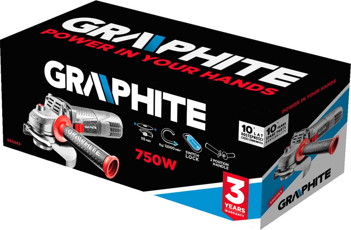 Graphite - Haakse Slijpmachine - 750W - 115mm Schijf - 12000rpm – foto 2