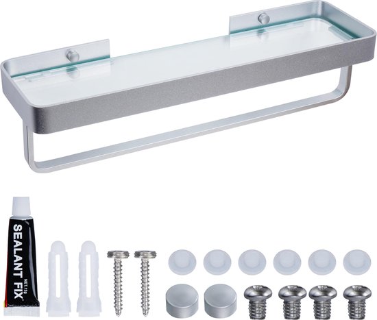 Foto: Belle vous floating glass bathroom shelf with towel holder w39 8 x d9 8cm 15 67 x 3 86 inches wall mounted storage organiser rack for shower bathroom bedroom or living room steel frame