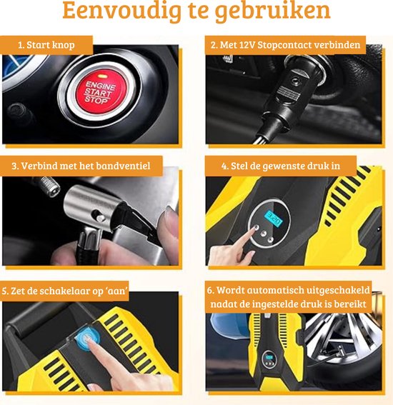 Luchtcompressor – Elektrische Luchtpomp – Bandenpomp – Auto – Draagbare Compressor – Autobanden – 12V pomp – Compressor Fiets — afbeelding 5
