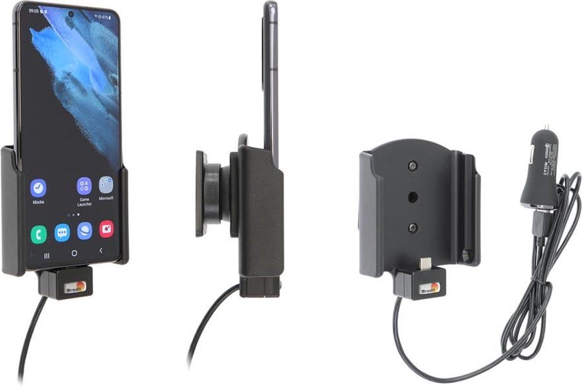 Brodit houder geschikt voor Samsung Galaxy S21 Actieve houder met 12V USB plug - Brodit