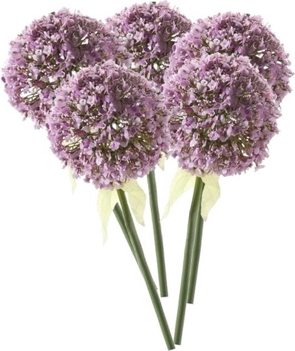 Bellatio Flowers & Plants Kunstbloem Sierui / Allium - 5x - lila paars - steel van 70 cm