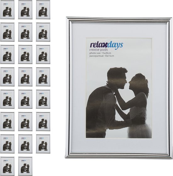 Relaxdays fotolijst galerij, collagelijst voor 11 foto's, fotocollage, voor aan muur, multi-fotolijst, wit